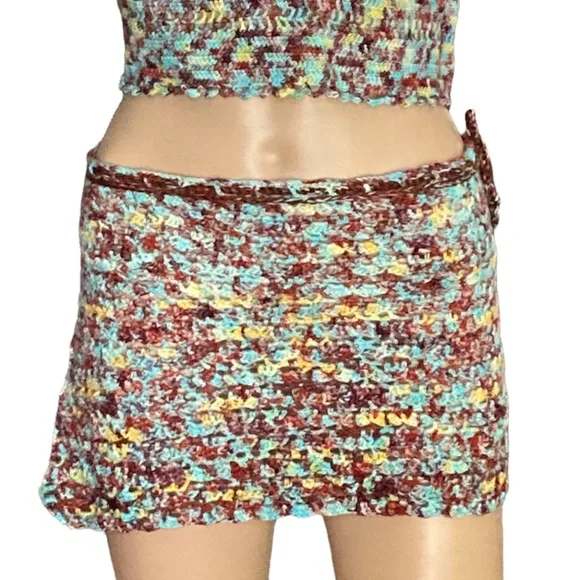 OOAK Crochet Tie Dye Mini Wrap Skirt Coverup Handmade - Picture 4 of 11